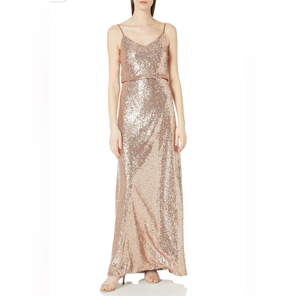 Jenny Yoo Rose Gold Sequin Maxi Dress